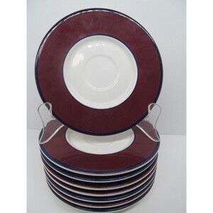 Pagnossin Treviso  Maroon With Blue Trim 6" Saucers Set Of 8